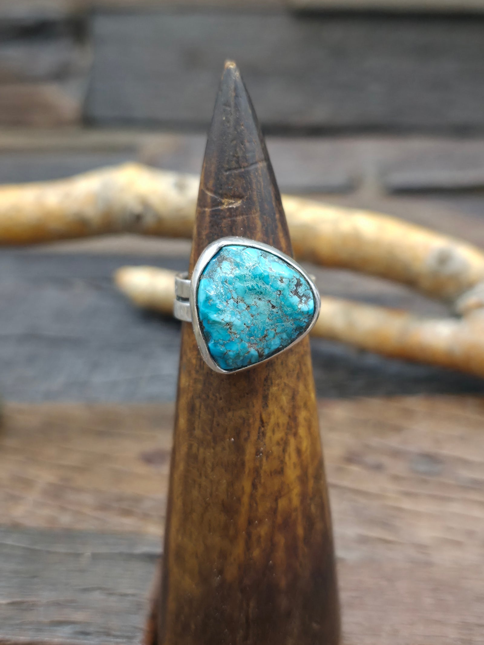 Sterling Silver Morenci Turquoise Nugget Ring by Jacob Troncosa - Size 9