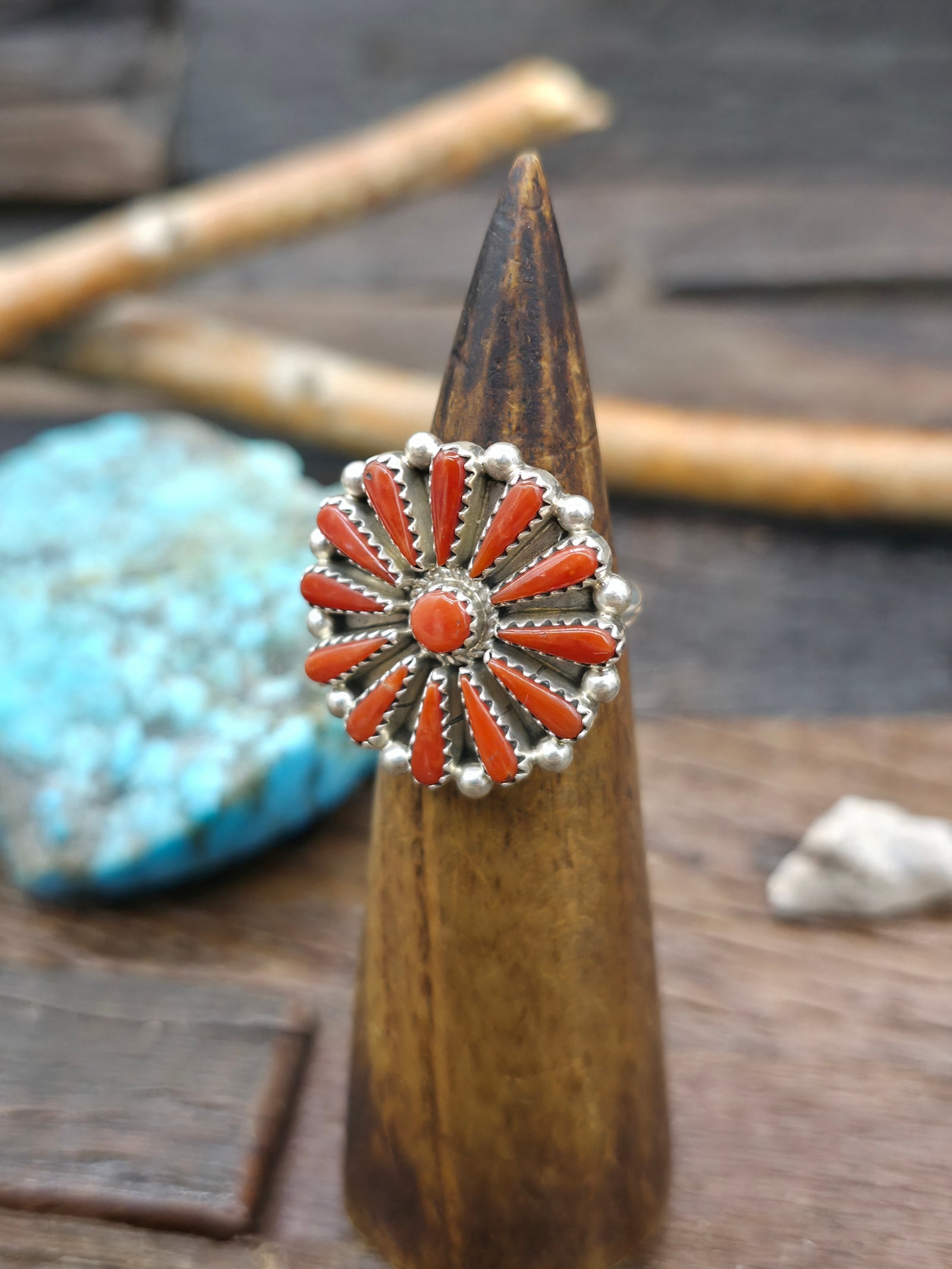 Sterling Silver Coral Cluster Ring by Kyle Wilson  - Size 9