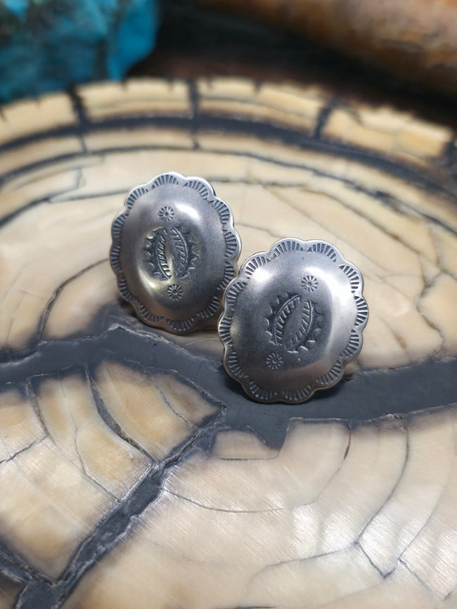 Oval Stamped Sterling Silver Concha Earrings - 3/4 in. by 5/8 in.