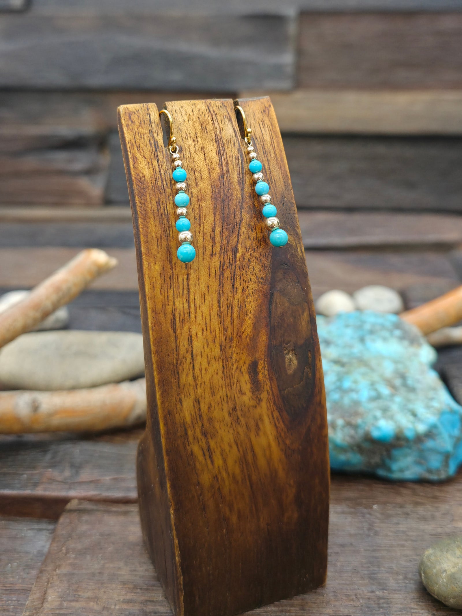 Turquoise and 14K Gold Bead Earrings