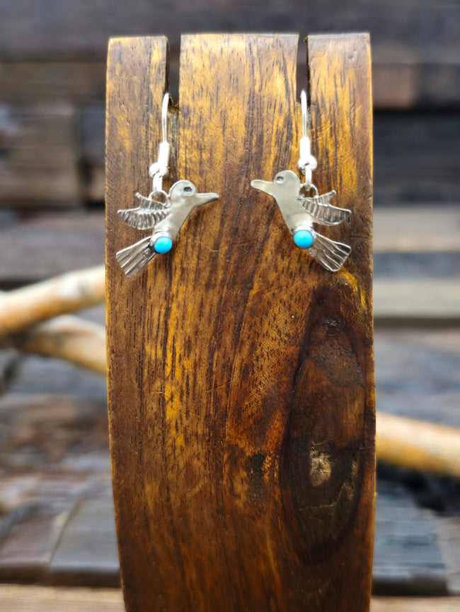 Mini Turquoise Hummingbird Earrings by Lucille Platero