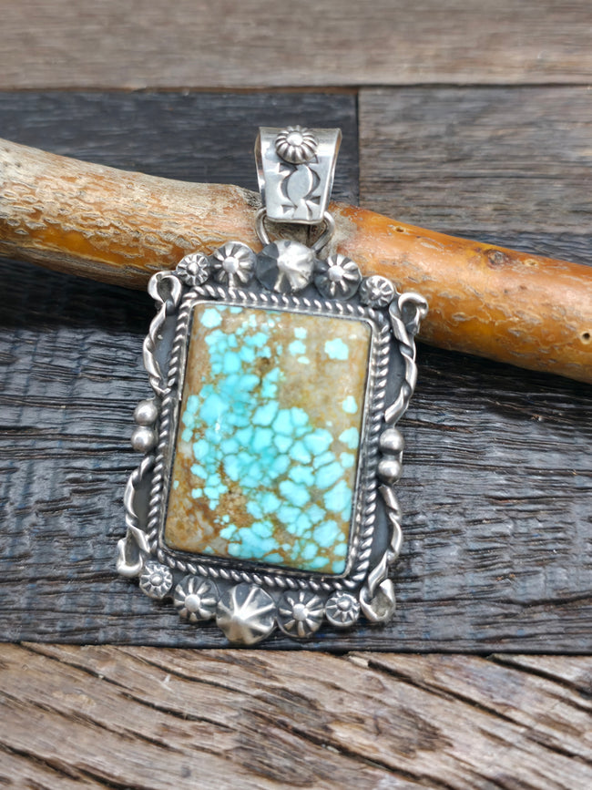 Sterling Silver #8 Turquoise Pendant by Rosella Paxson - 2 1/2 in. by 1 1/4 in.