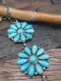 Sterling Silver and Turquoise Cluster Lariat Necklace and Earring Set by E. Garfield - 24 in. with 5 1/2 in. Drop