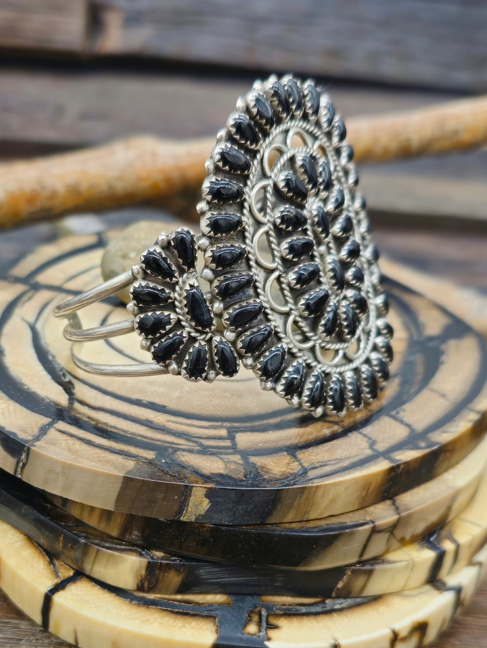 Vintage/Estate Black Onyx Cluster Bracelet - 6 1/2 in.