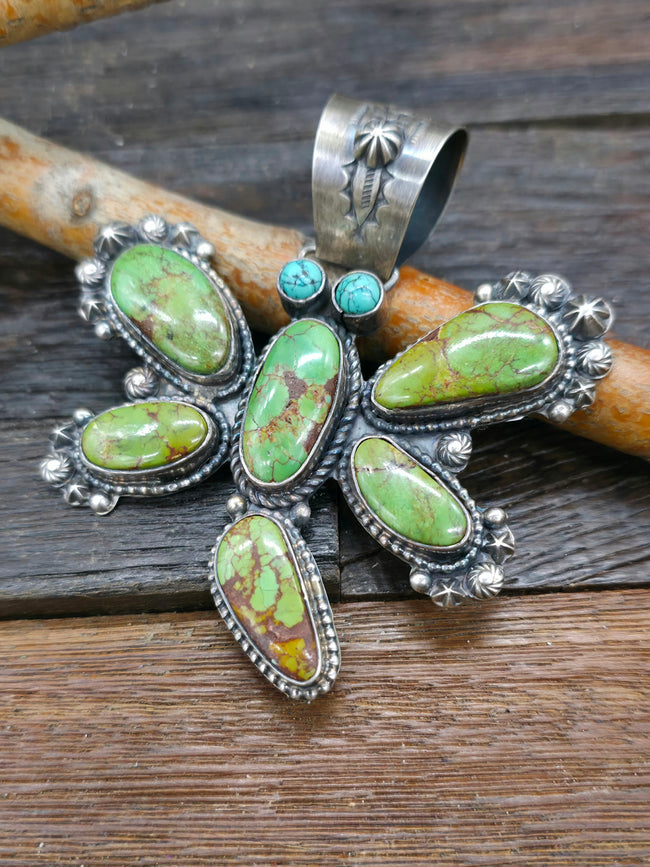 Green Turquoise and Sterling Silver Dragonfly Pendant by Rosella Paxton