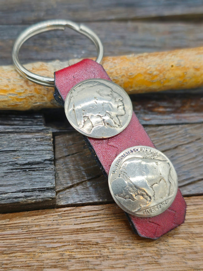 Two Coin Buffalo Nickel Keychain - Red