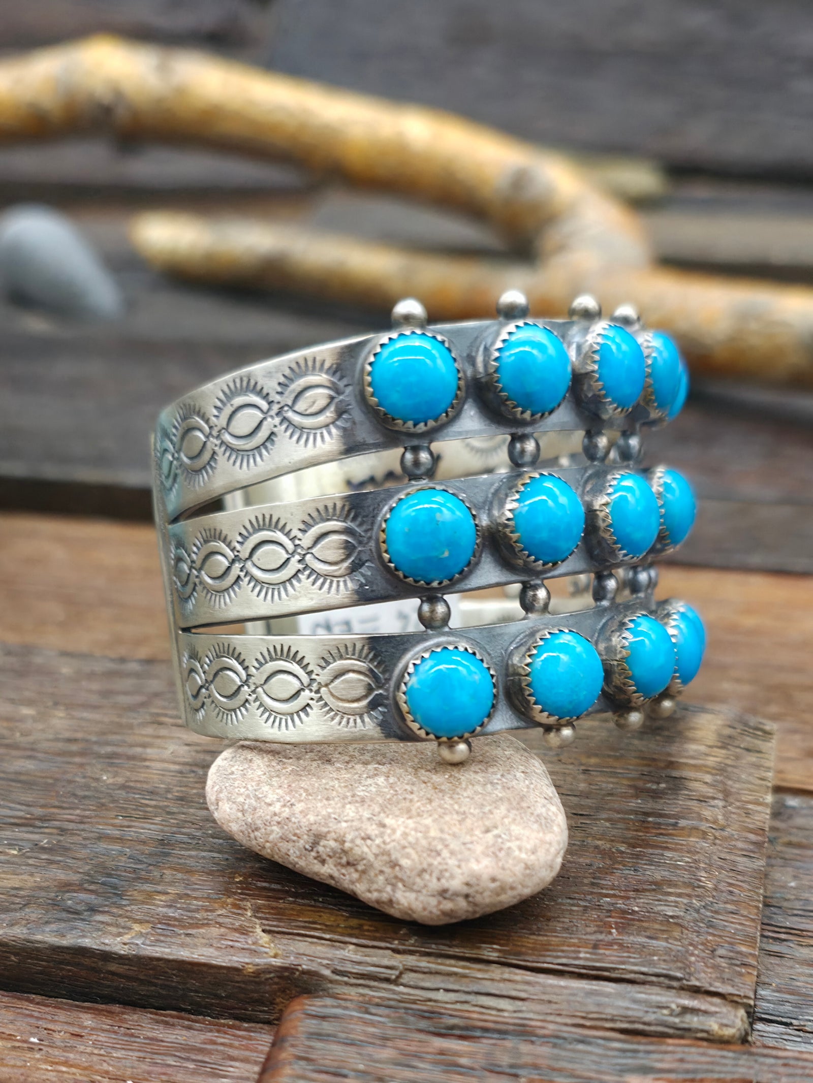 Anna Spencer Three-Row Turquoise Cuff Bracelet - 6 1/2 in. w/gap