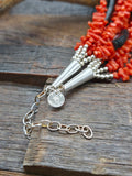 Five Strand Coral and Jet Necklace with Sterling Silver by Fred Archuleta - 26 in. with 4 in. Extender