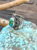 Stamped Sterling Silver Sonoran Turquoise Ring by Derrick Gordon - Size 8