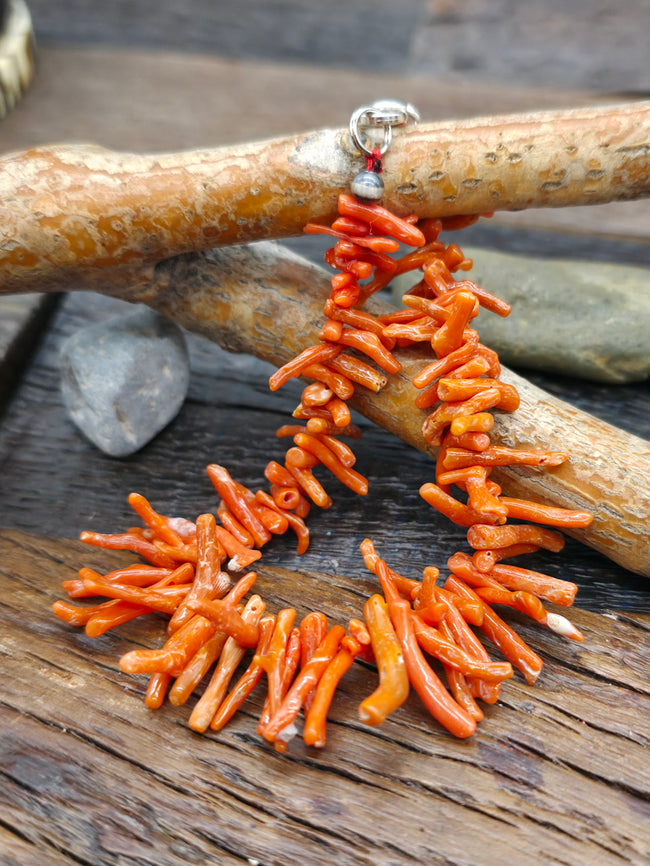 Long Branch Coral and Sterling Silver Bead Bracelet - 7 1/2 in.