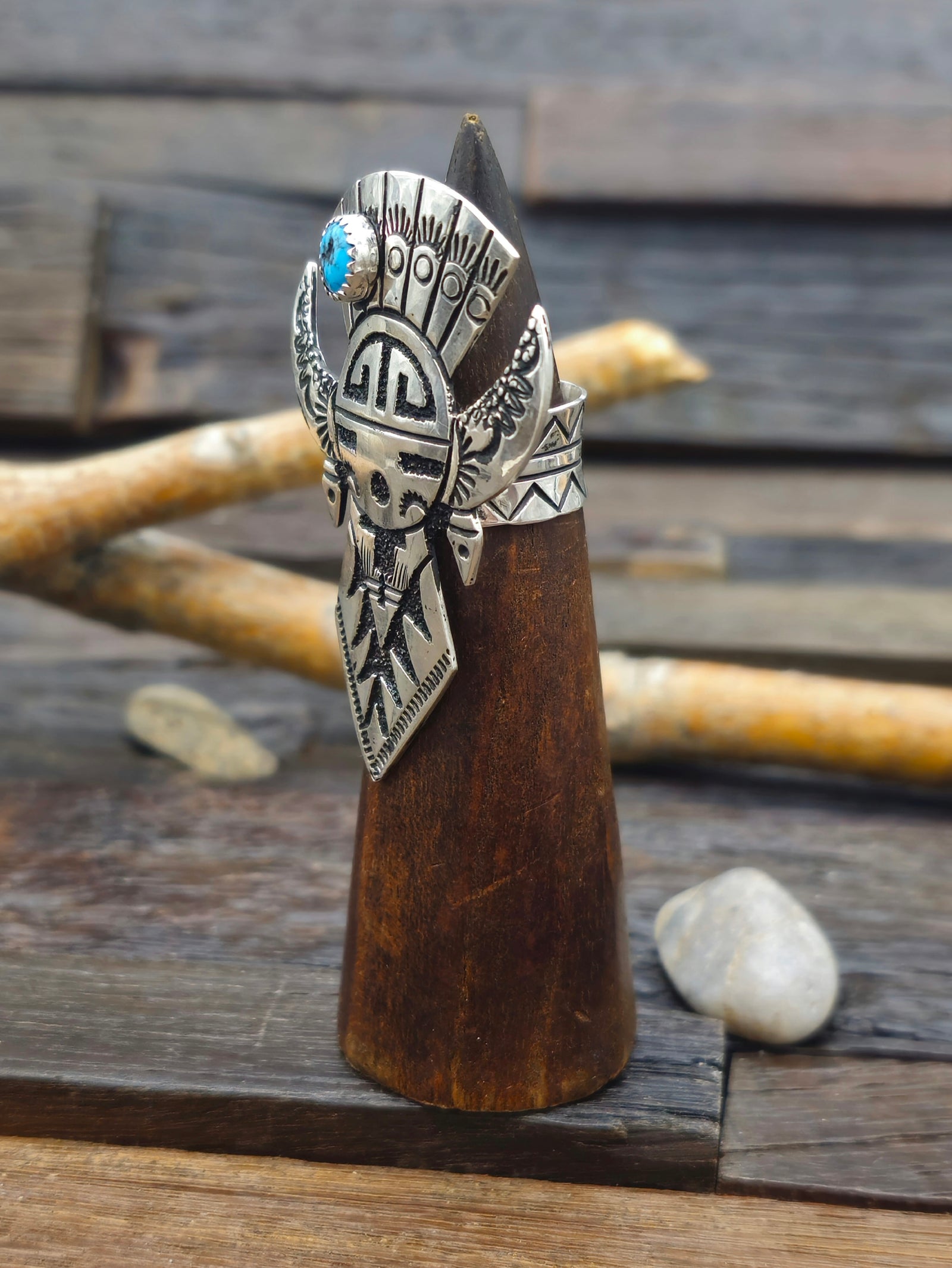 Sterling Silver and Turquoise Kachina Ring by Richard Singer - Adjustable