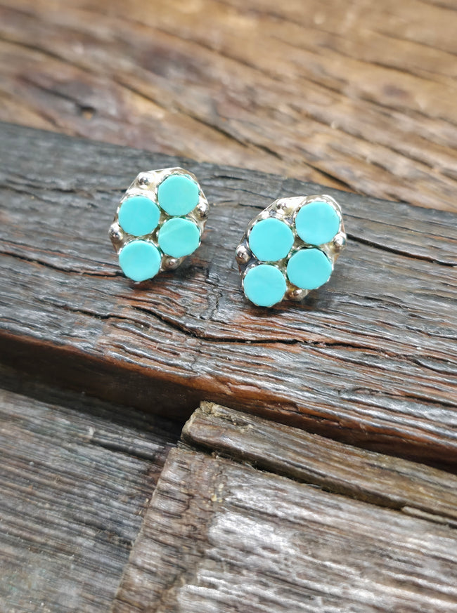 Sterling Silver Turquoise Four Stone Post Earrings by Swain Charlie - 1/2 in. by 3/8 in.