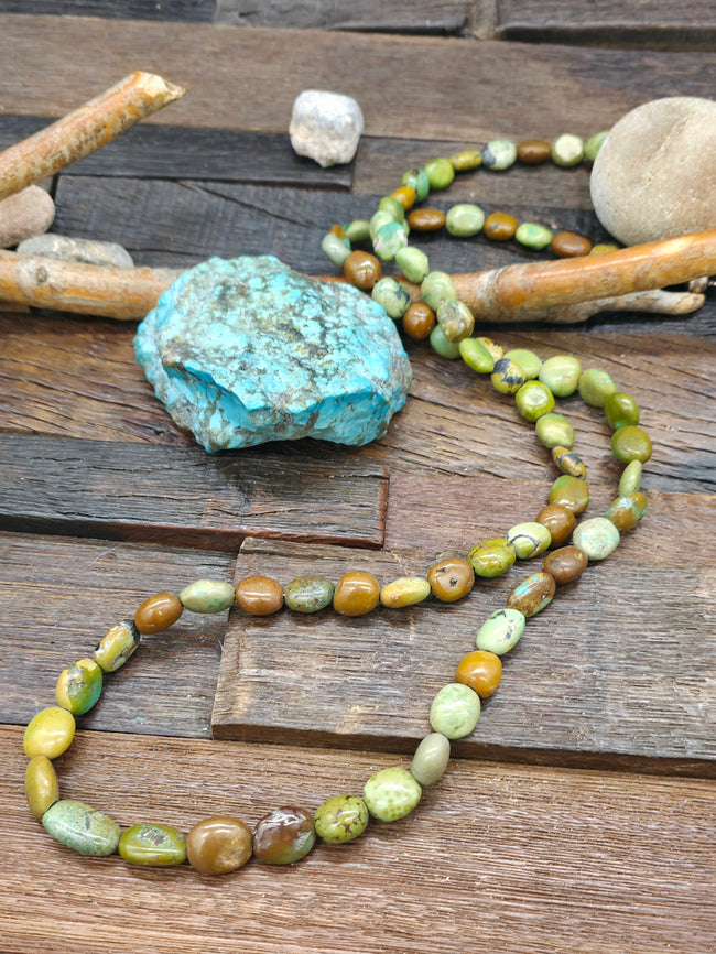 Green and Brown Sky Horse Turquoise Bead Necklace - 39 in.