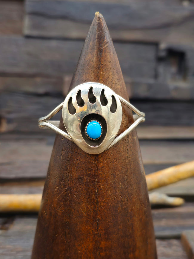 Sterling Silver Shadowbox Bear Paw Cuff by Judy Lincoln 5 1/2 in