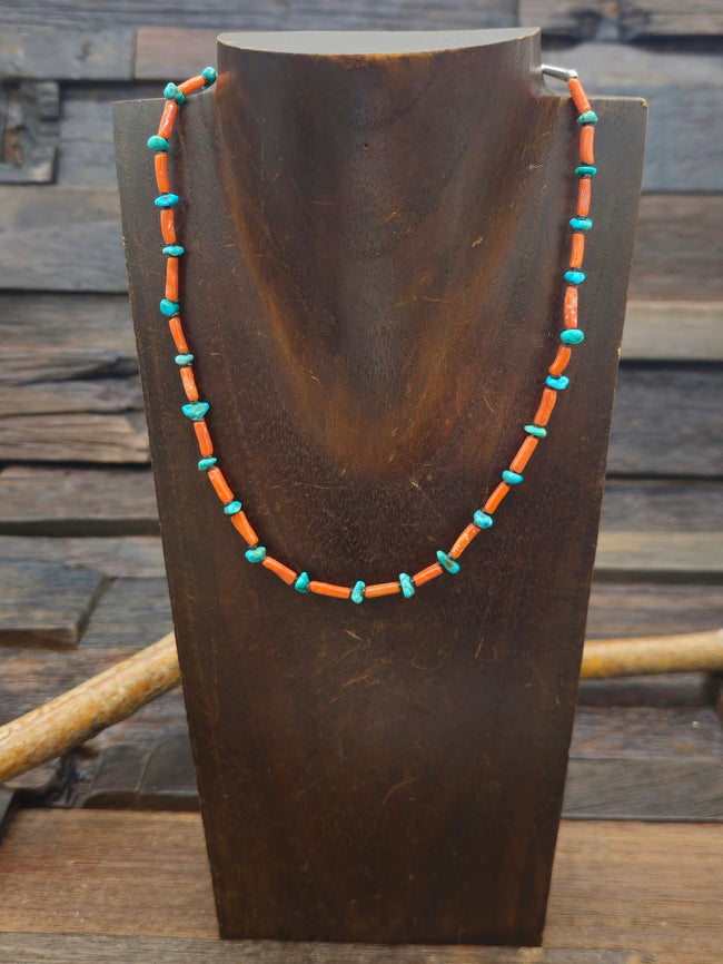 Coral and Turquoise Necklace by Mel Masquat - 16 in. w/2 in. extender