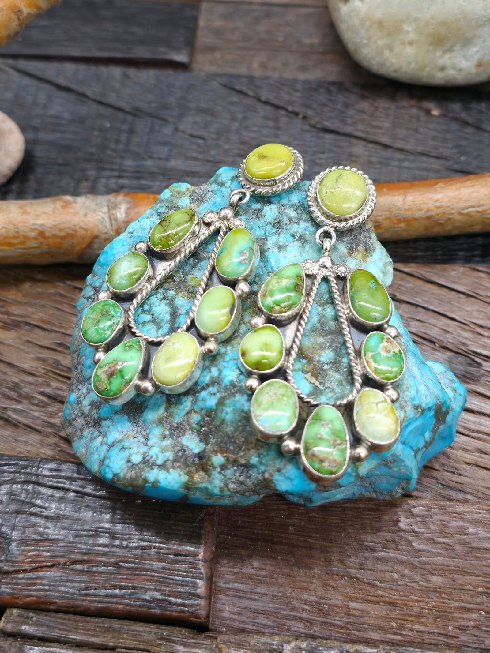 Sterling Silver Sonoran Turquoise Chandelier Earrings by L.B. - 2 3/4" by 1 1/8"