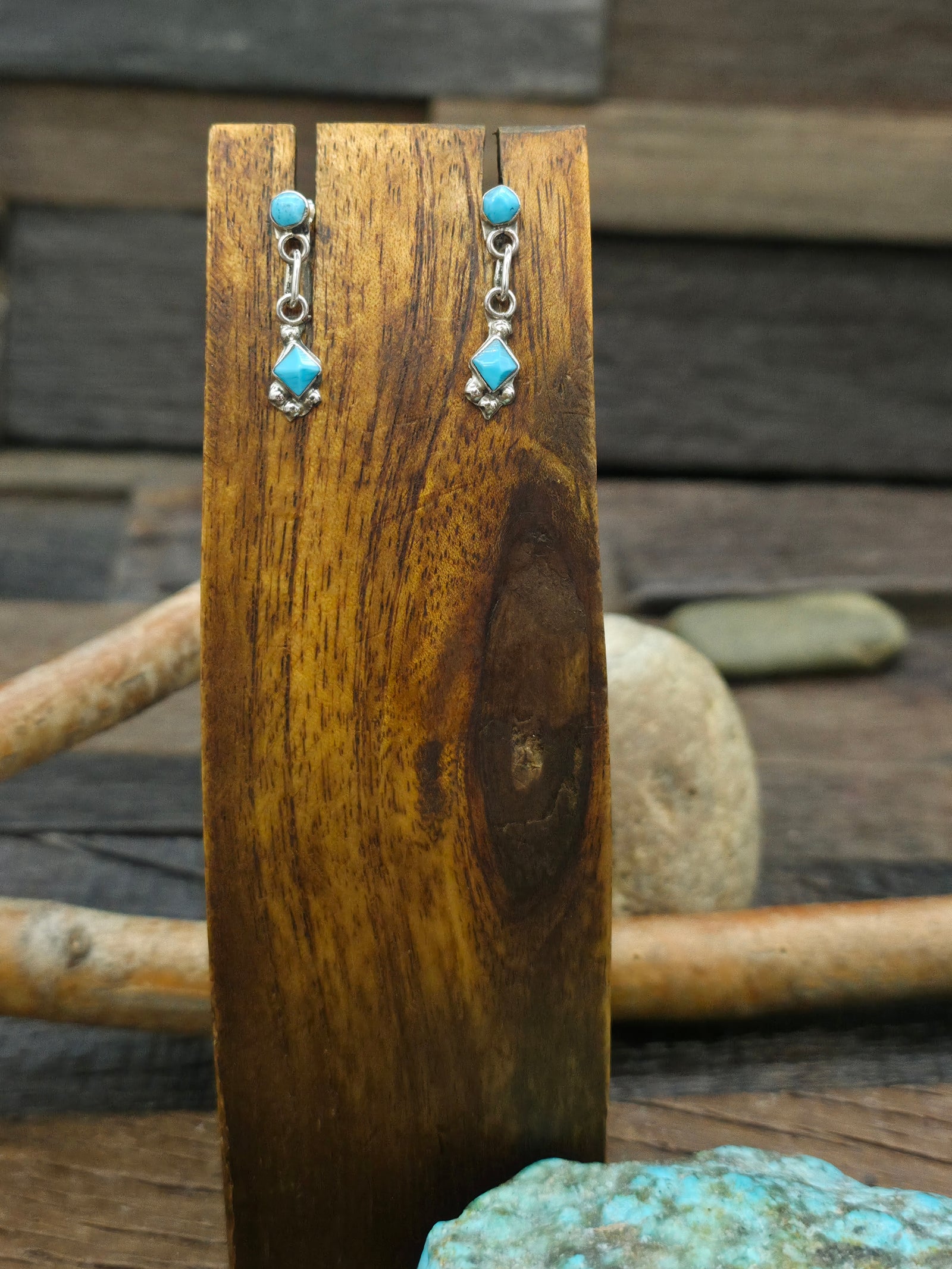 Turquoise and Sterling Silver Two Stone Earrings