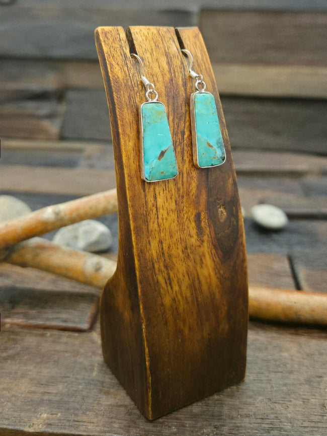 Sterling Silver Green Turquoise Mini Slab Earrings by Veronica Tortalita