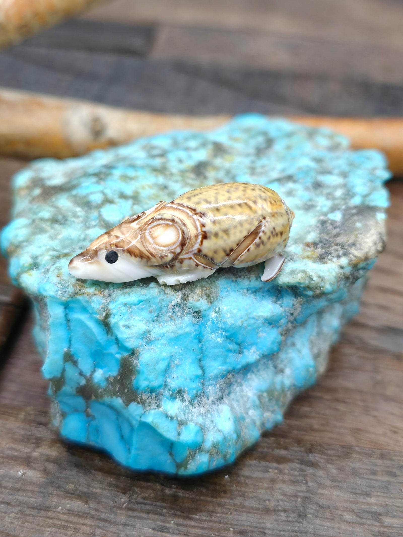Hand Carved Seashell Mouse Fetish by Roy Davis
