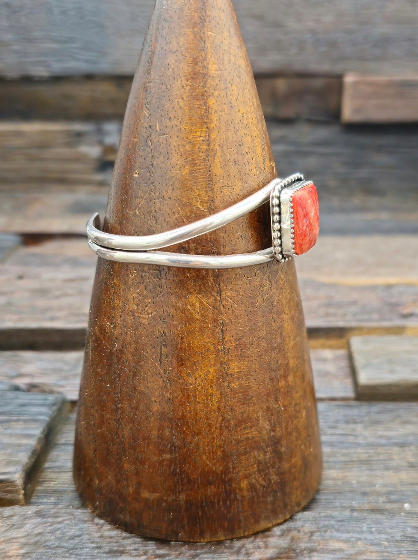 Orange Spiny Oyster Shell Sterling Silver Cuff by Rosella Paxton