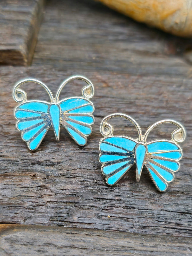 Blue Butterfly Turquoise Inlay Earrings by Emma Edaakie