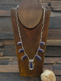 Sugilite and Sterling Silver Necklace with Flower and Turtle by Brenda Jimenez - 21 in.