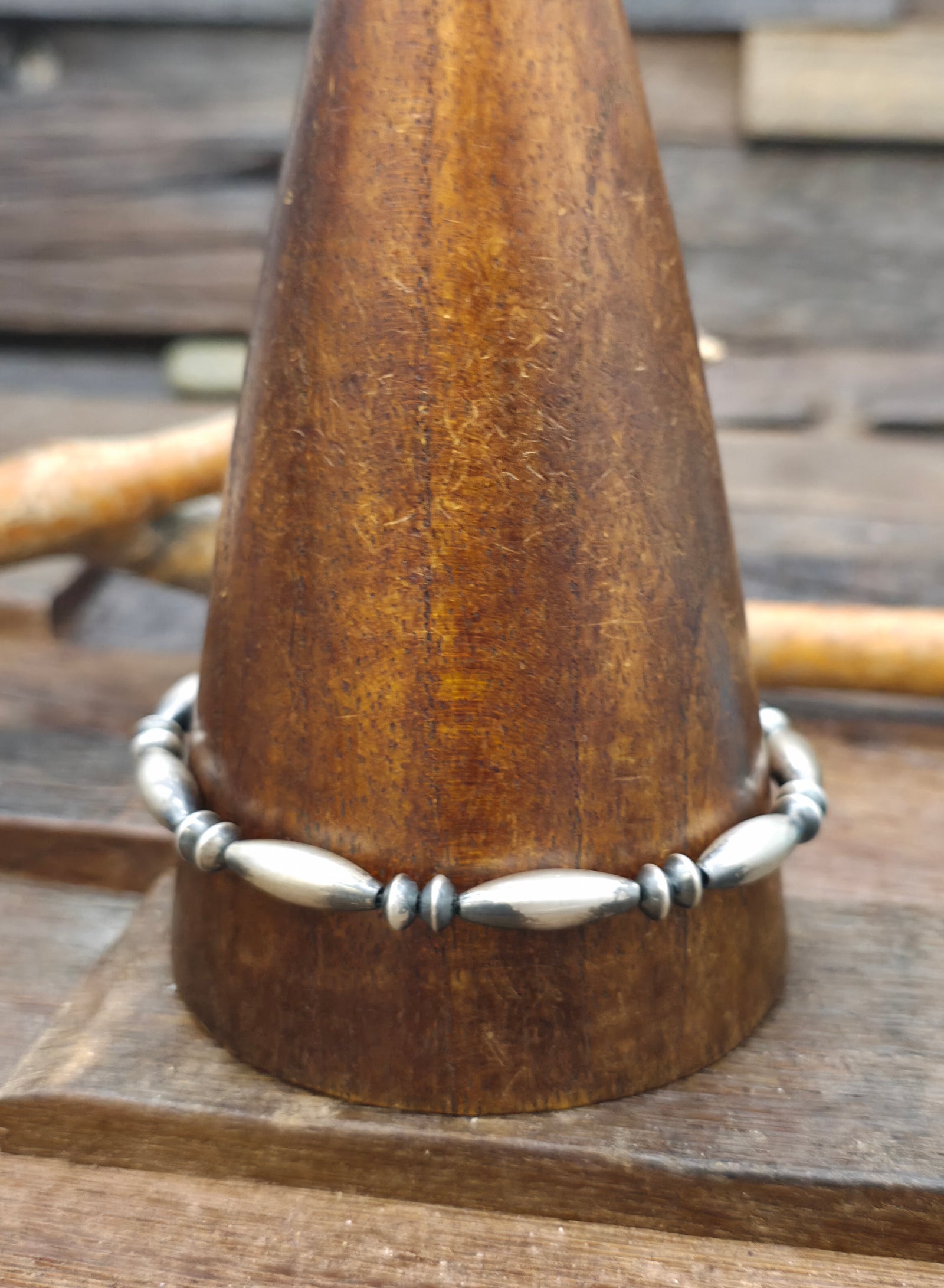 Mixed Sterling Silver Bead Bracelet by Reva Goodluck - Large 9 1/2 in.