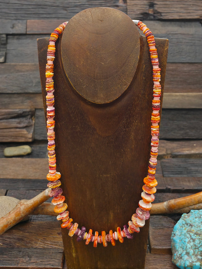 Purple and Orange Spiny Oyster Textured Bead Necklace - 24 in. plus 2 1/2 in. Extender