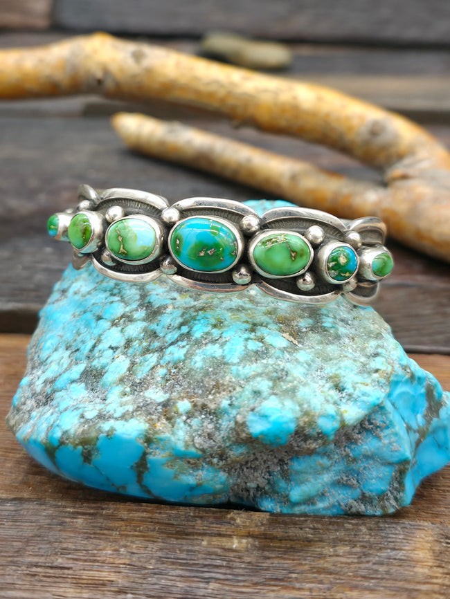 Seven Stone Sonoran Turquoise Sterling Silver Cuff by Albert Jake - 6 1/4 in. w/Gap