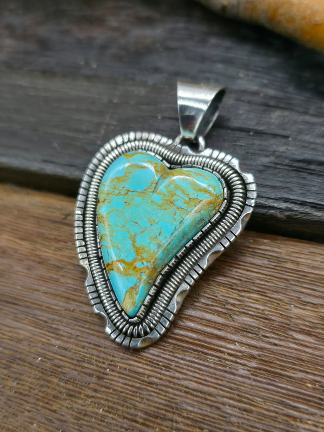 Green Turquoise Sterling Silver Heart Pendant by Walter Vandever