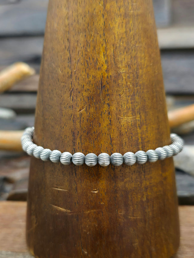 Fluted Bead Sterling Silver Bracelet - 8 in.