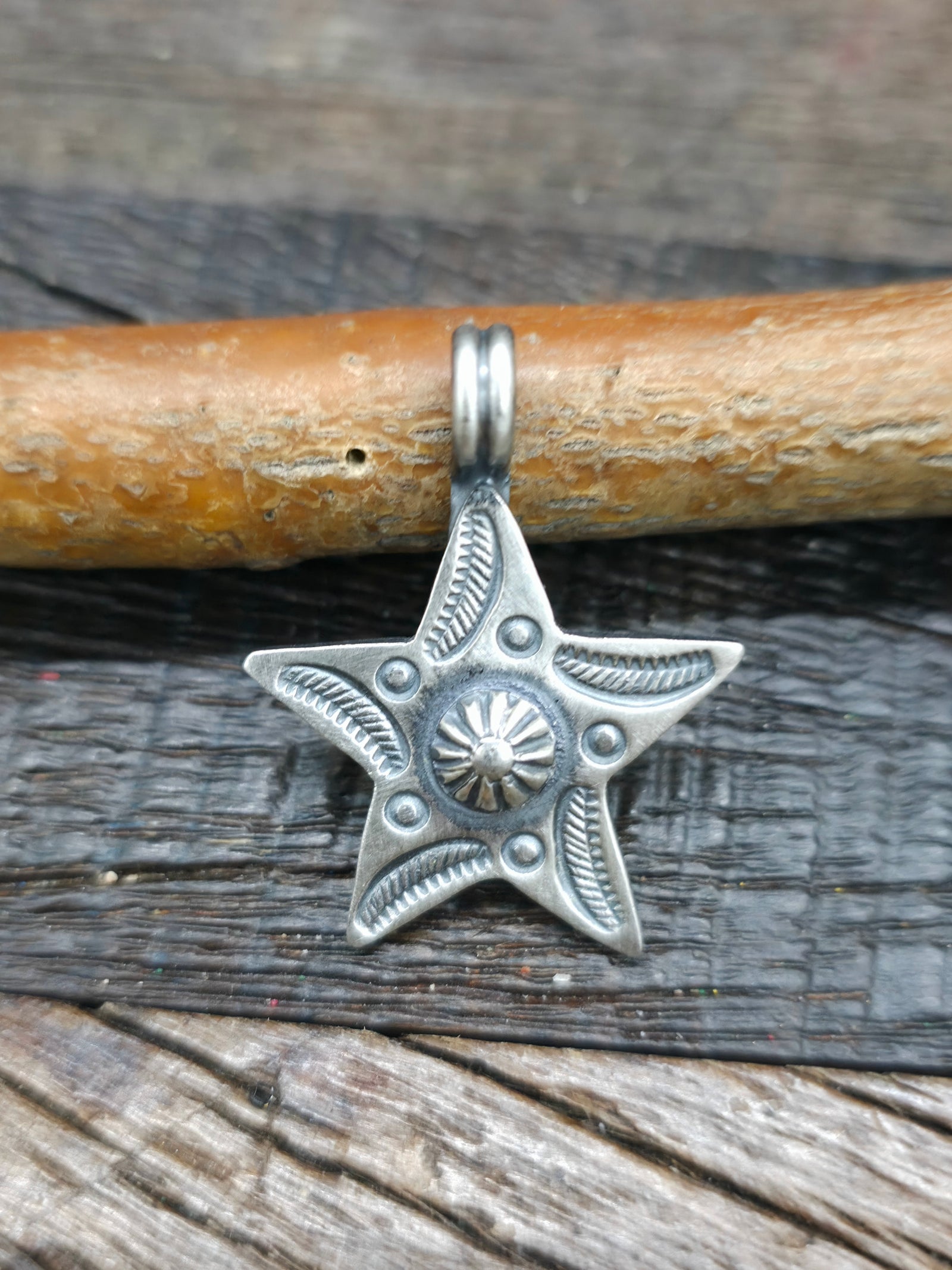 Stamped Sterling Silver Star Pendant by Bo Reeves - 1 1/2 in. by 1 in.