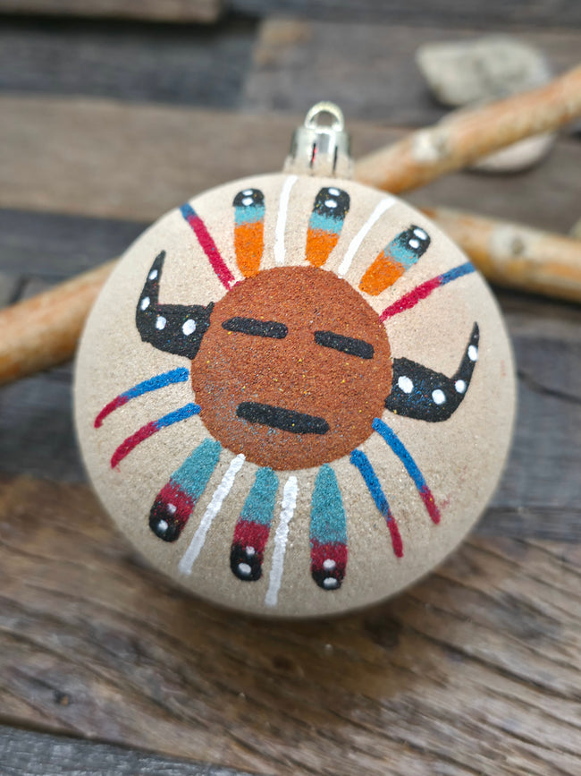 Large Sand Painting Christmas Ornament Bauble by Bingo Smith - Mask Brown
