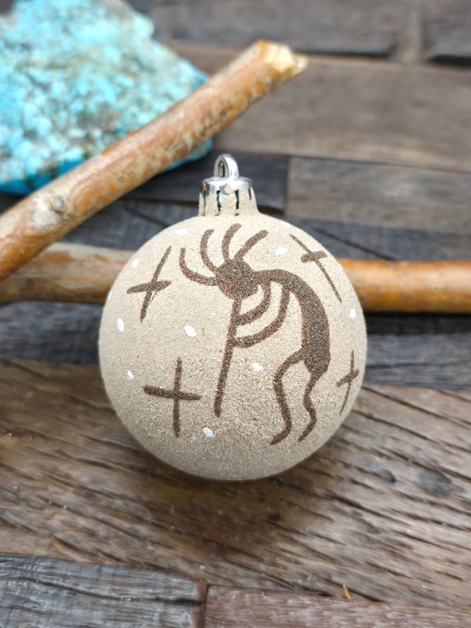 Sand Painting Christmas Ornament Bauble by Bingo Smith - Kokopelli
