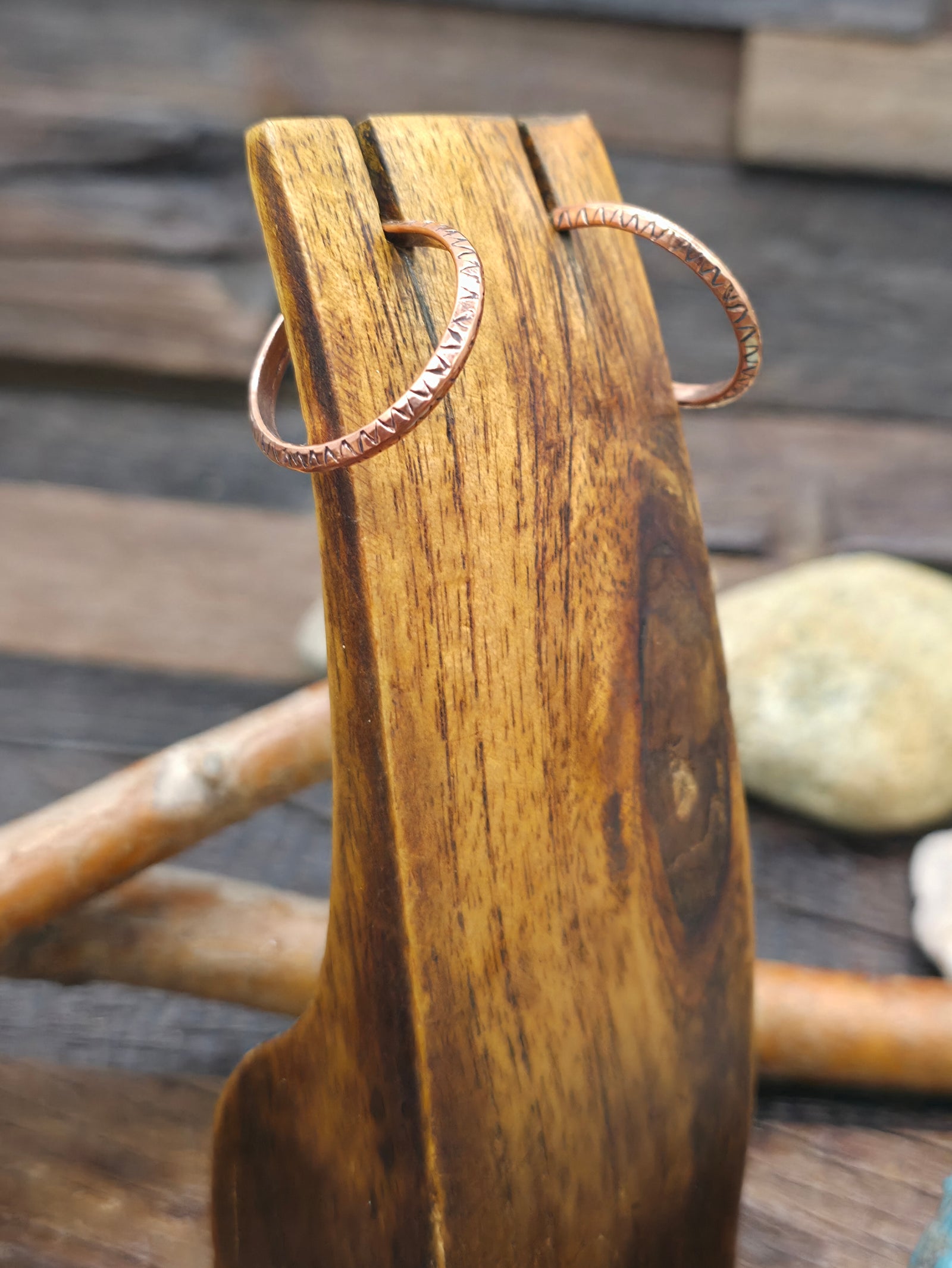 Stamped Copper Hoop Earrings by Elaine Tahe - Designs Vary - 1 in. Diameter