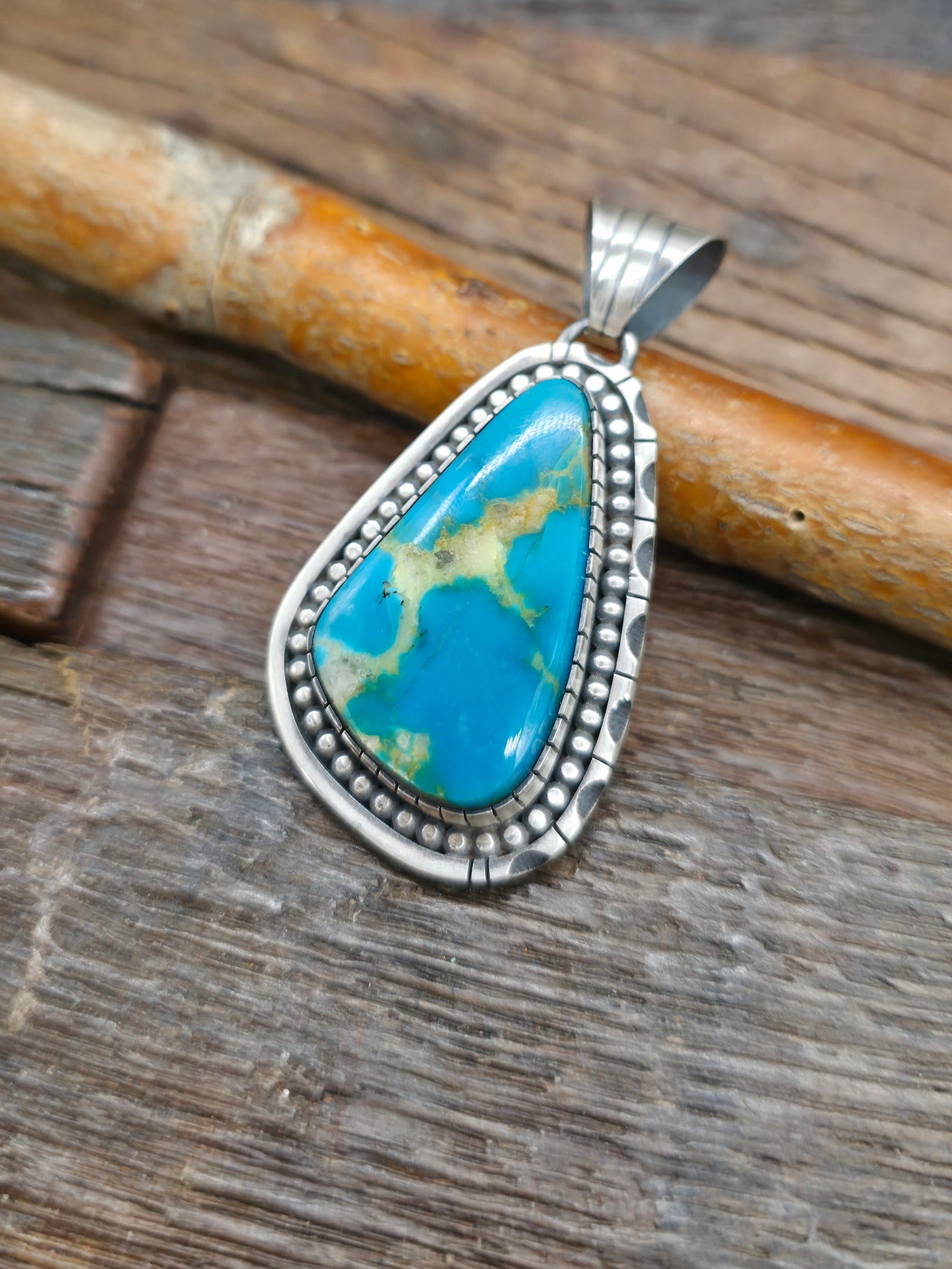 Sterling Silver Armenian Turquoise Pendant by Walter Vandever - 2 1/4 in. by 1 in.