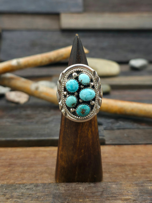 Sterling Silver Turquoise Cluster Ring by Julia Etsitty - Size 8 1/2