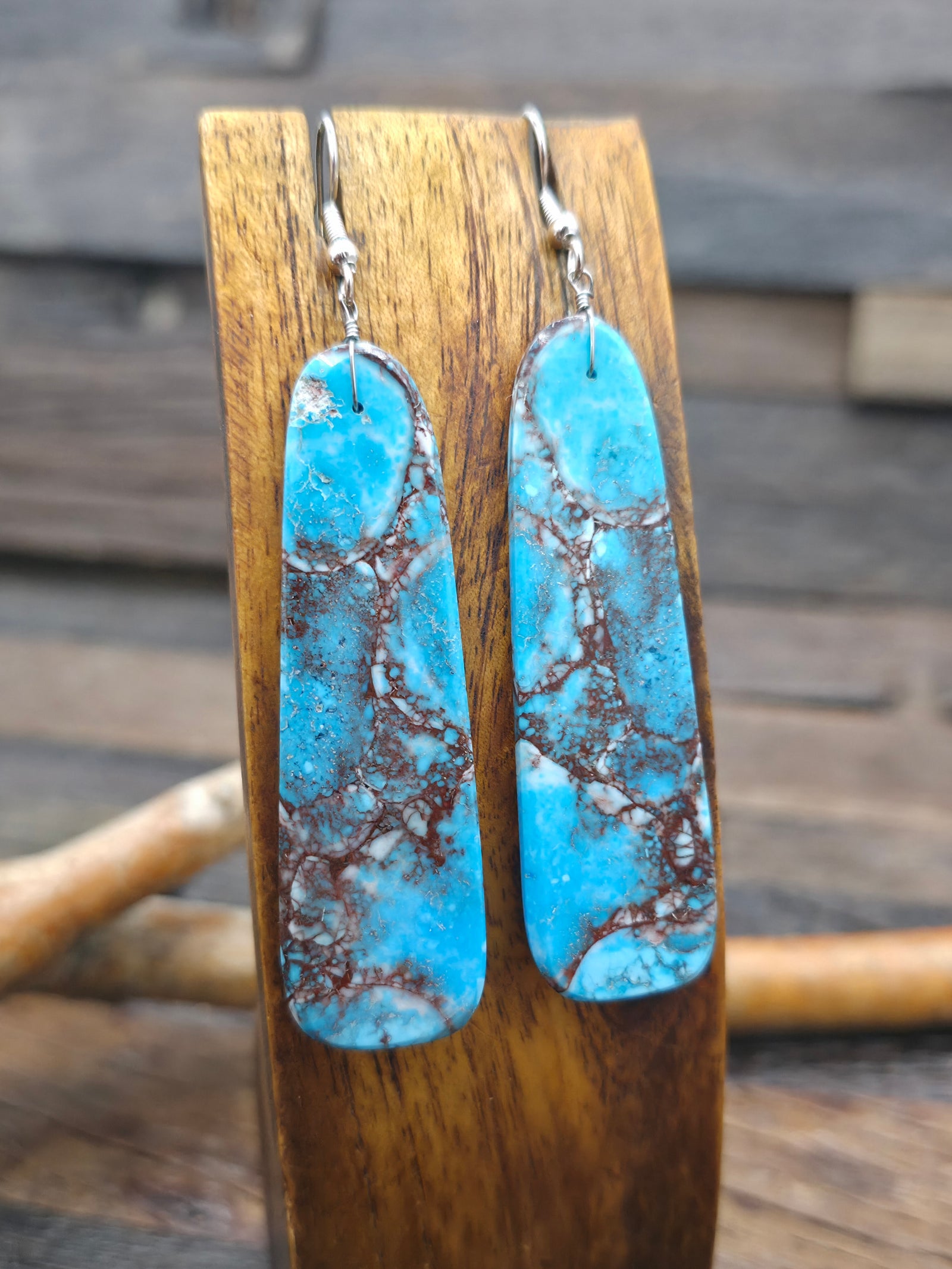 Blue Composite Turquoise Slab Earrings by Jameson Pete - 3 1/4 in. by 3/4
