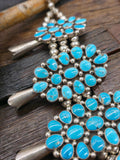 Sterling Silver Turquoise Cluster Squash Blossom Necklace by Melvin and Tiffany Jones - 26 in.