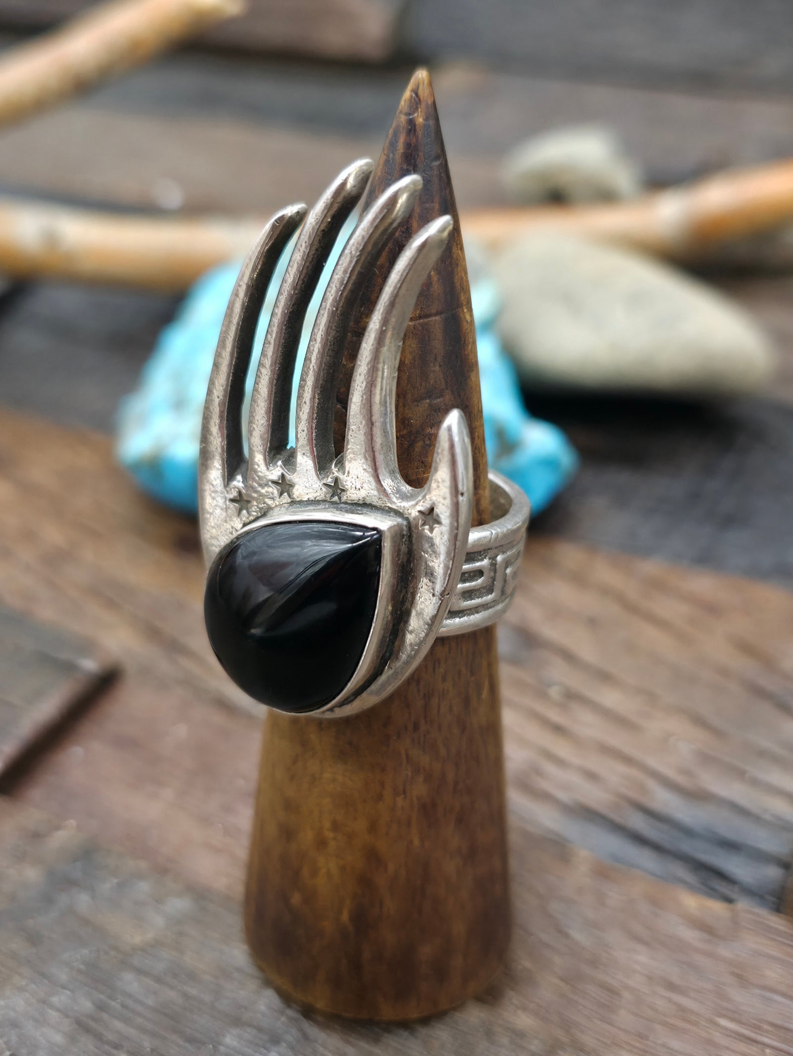 Cast Sterling Silver Black Onyx Paw Ring by B.R. Mitchell - Size 12
