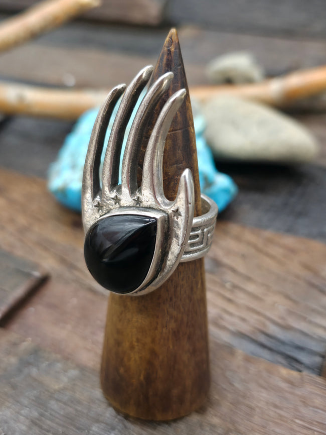 Cast Sterling Silver Black Onyx Paw Ring by B.R. Mitchell - Size 12