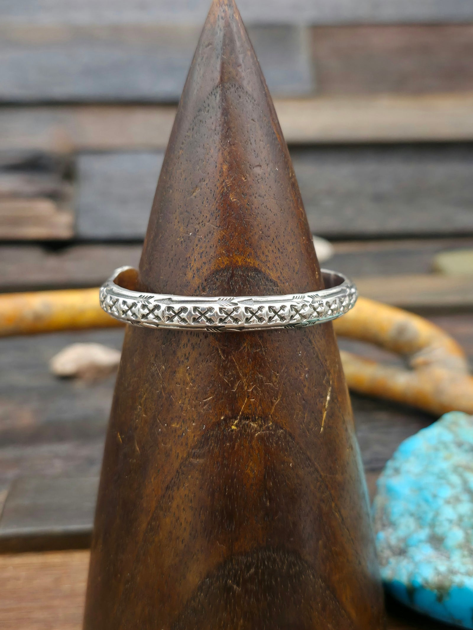Stamped Sterling Silver Cuff with Crossed Arrows by Sunshine Reeves - 6 1/4 in.