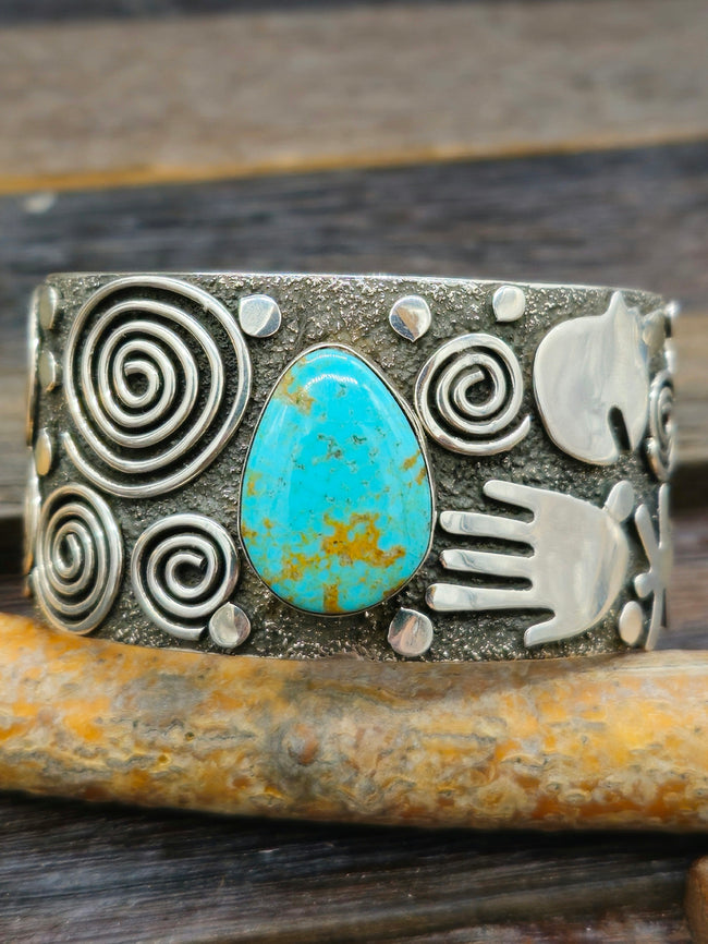 Alex Sanchez Sterling Silver & Turquoise Wide Cuff Bracelet