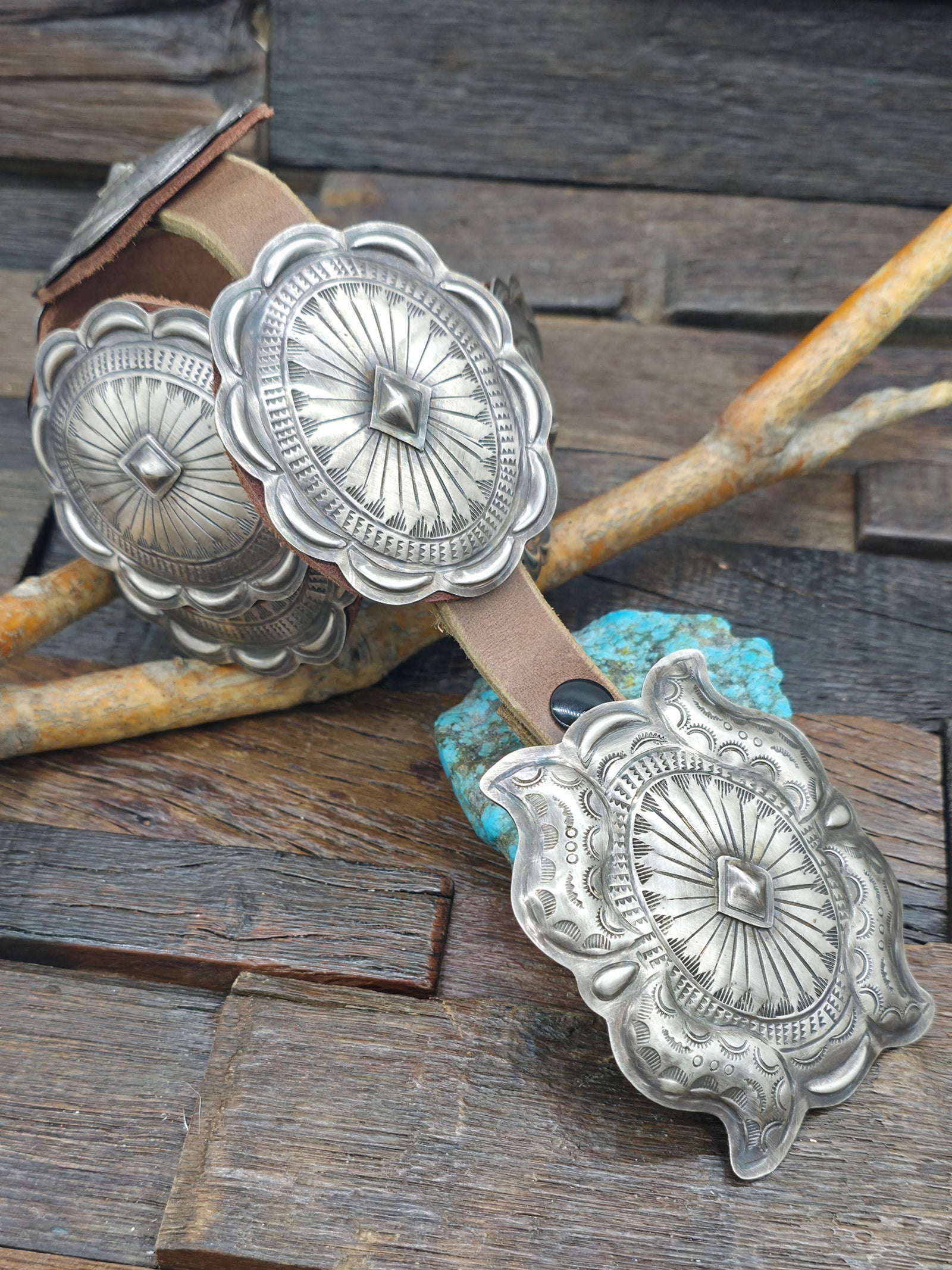 Stamped Sterling Silver Concho Belt by Dan Morgan - 52 in.