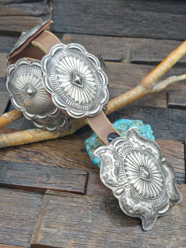 Stamped Sterling Silver Concho Belt by Dan Morgan - 52 in.