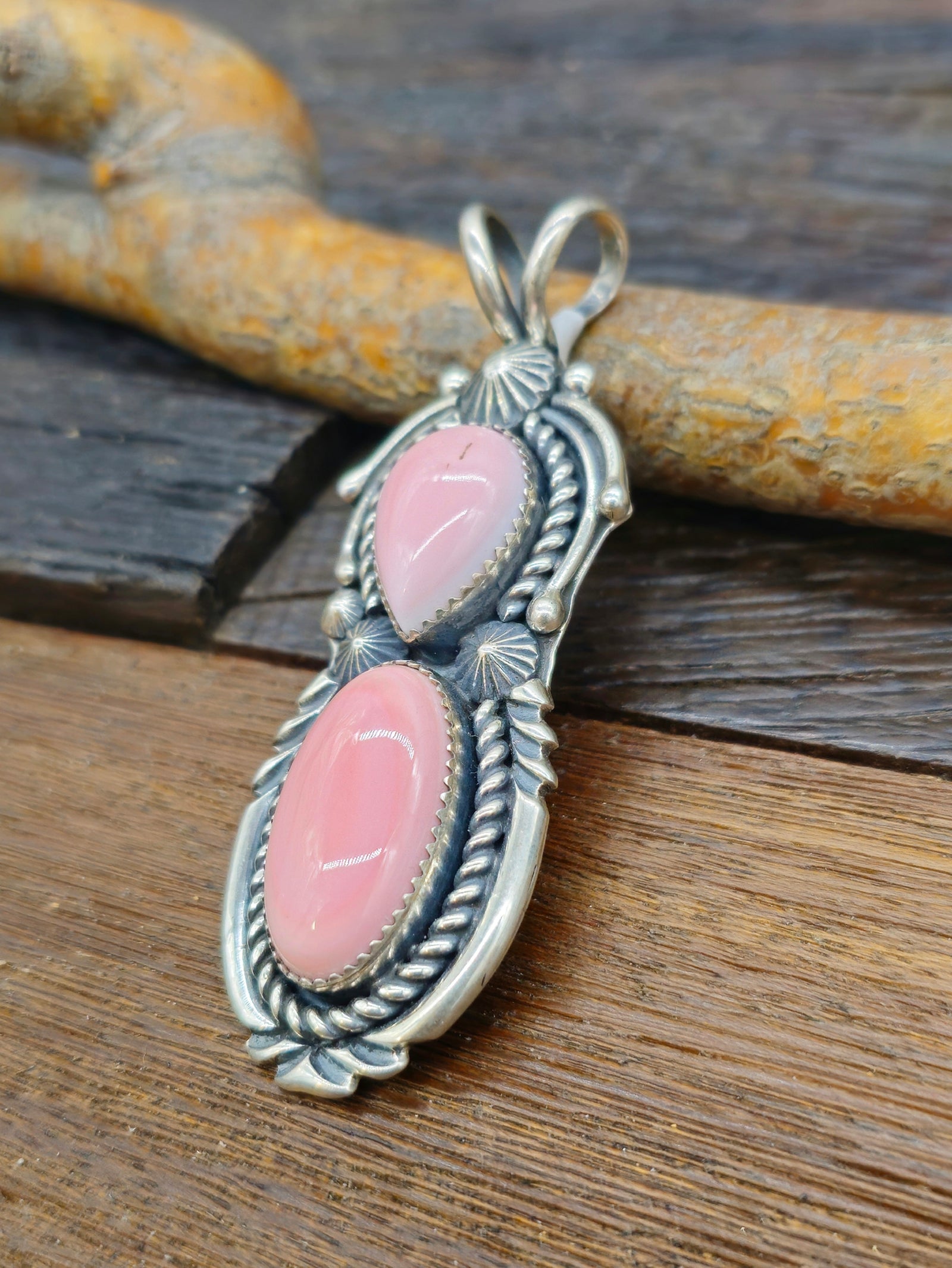 Two-Stone Pink Conch Shell Pendant - 3 in