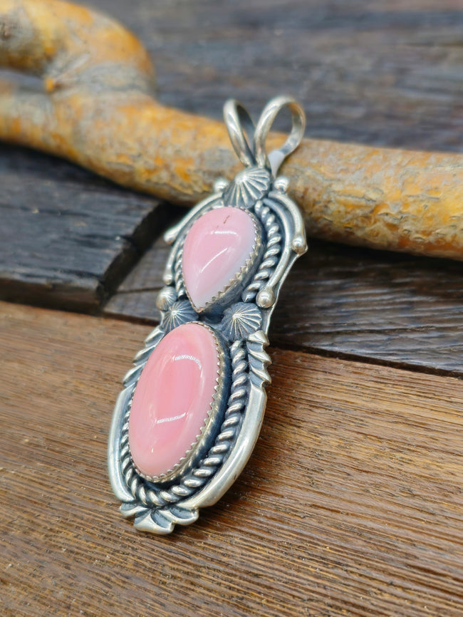 Two-Stone Pink Conch Shell Pendant - 3 in