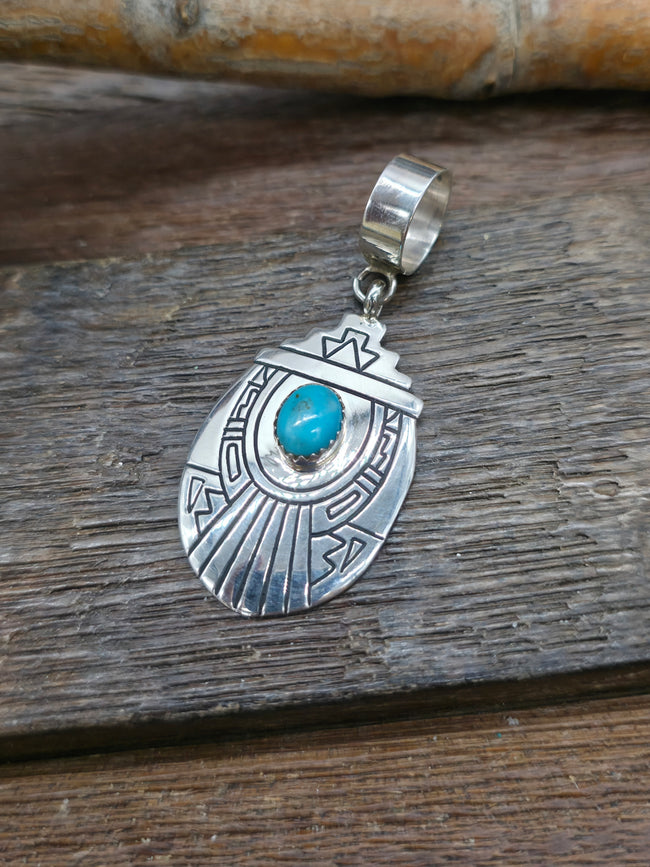 Sterling Silver Turquoise Pendant by Rose Singer - 2 1/4 in. by 1 in.