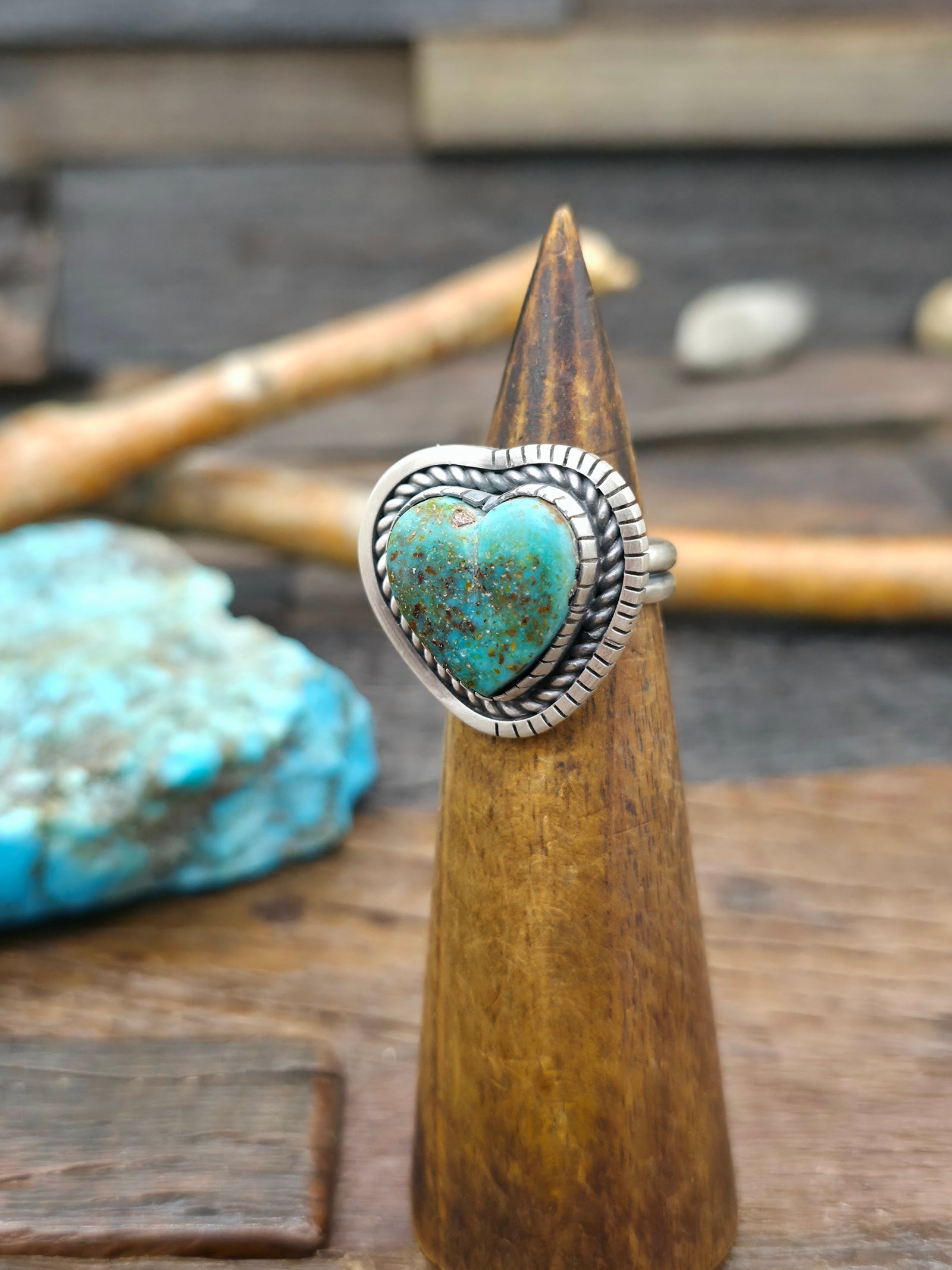Sterling Silver Turquoise Heart Ring by Walter Vandever - Adjustable