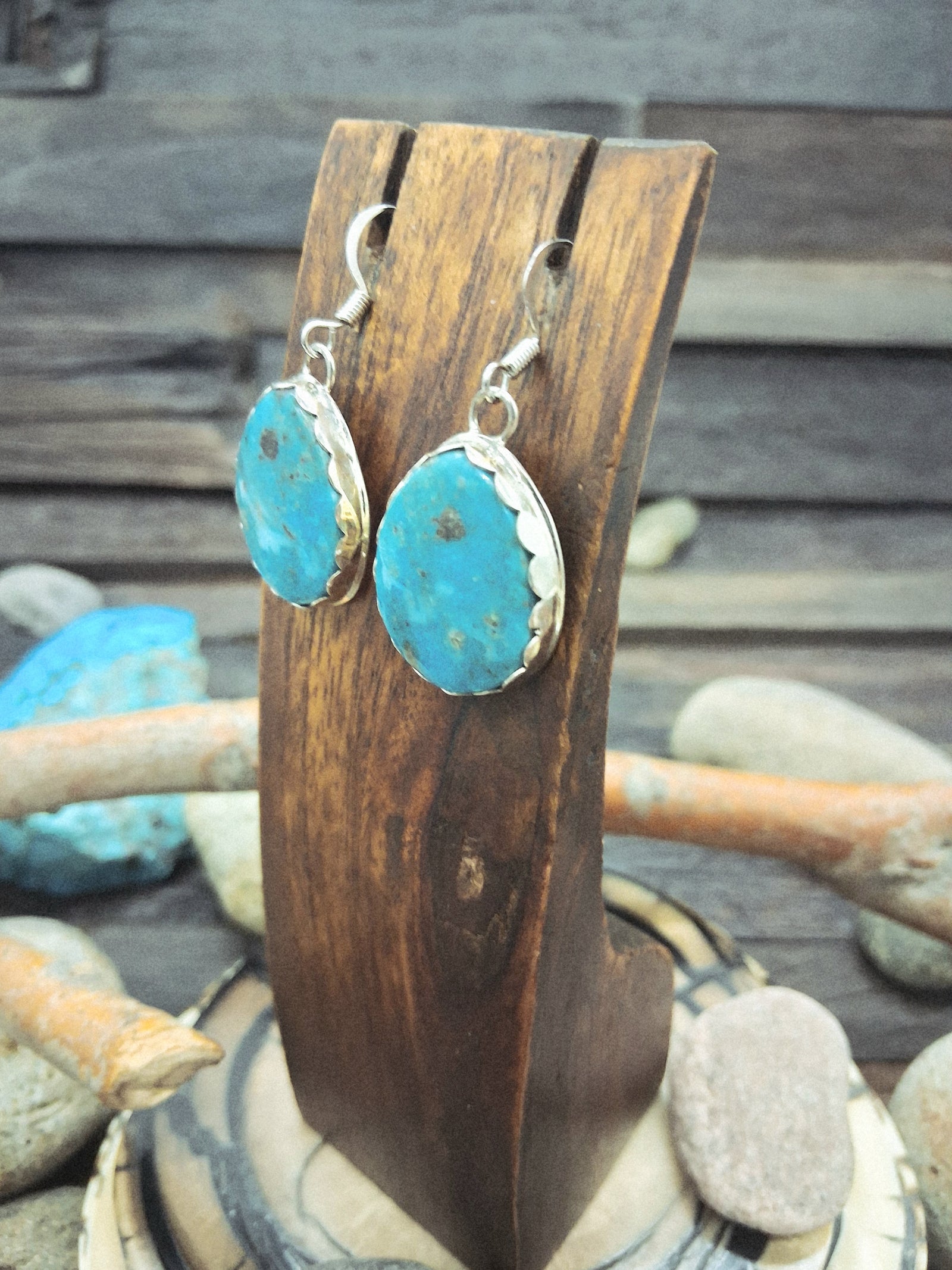 Sterling Silver Blue Kingman Turquoise Hook Dangle Earrings by Angela Coriz